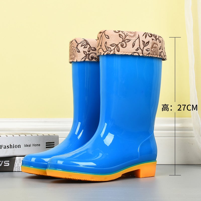 Mid-High Non-Slip Waterproof Shoes Jelly Rain Boots Rain Boots Water Boots Warm Overshoes Fashionable Long Tube - Image 1